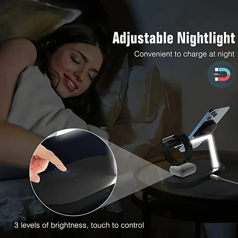 3-in-1 Magnetic Wireless Charger Stand for iPhone, Apple Watch, and Earbuds (Type-C, 15W) - Image 5