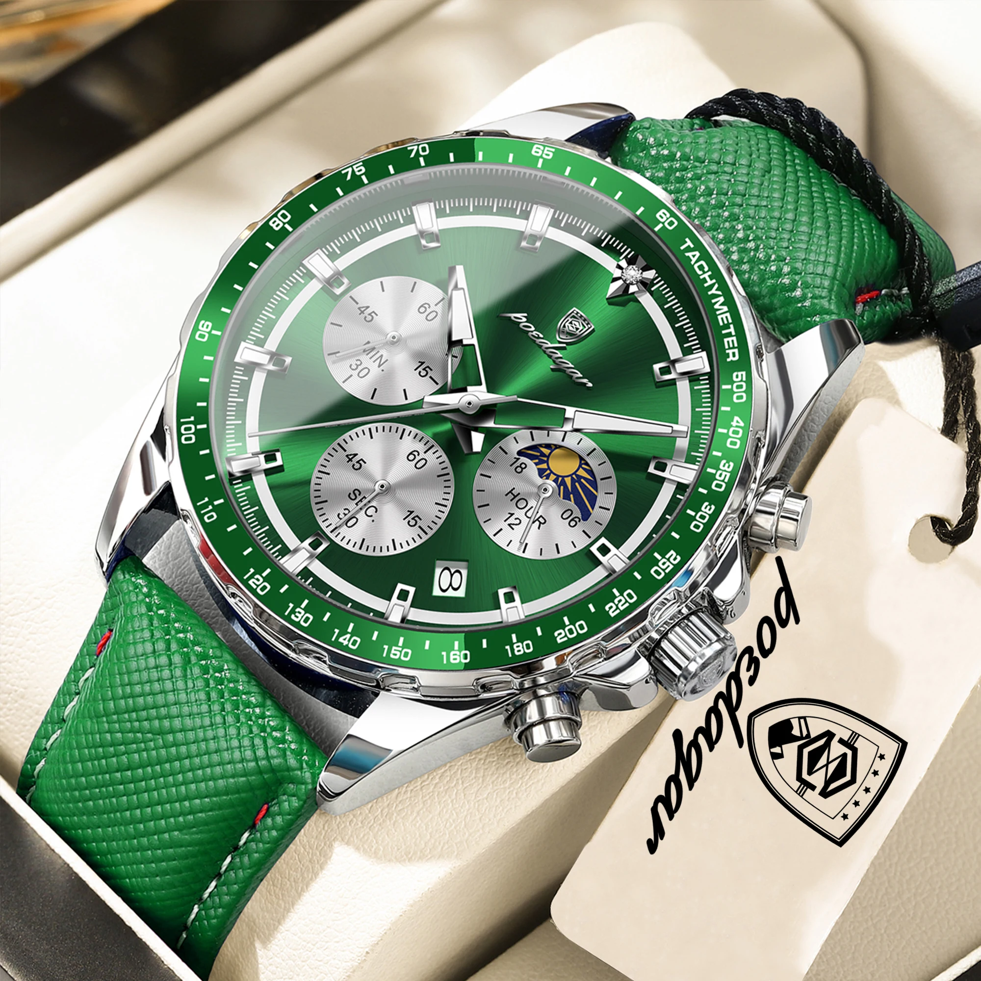 POEDAGAR Men’s Luminous Leather Strap Sports Chronograph Quartz Watch (Model 879L) - Image 7