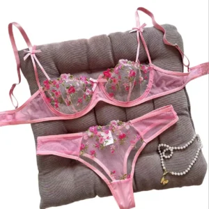 Floral Embroidery 2-Piece Sexy Women's Underwear Set