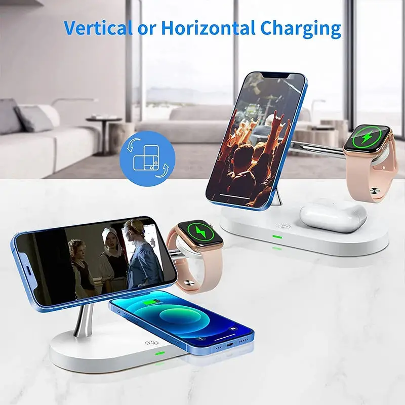 3-in-1 Magnetic Wireless Charger Stand for iPhone, Apple Watch, and Earbuds (Type-C, 15W) - Image 2