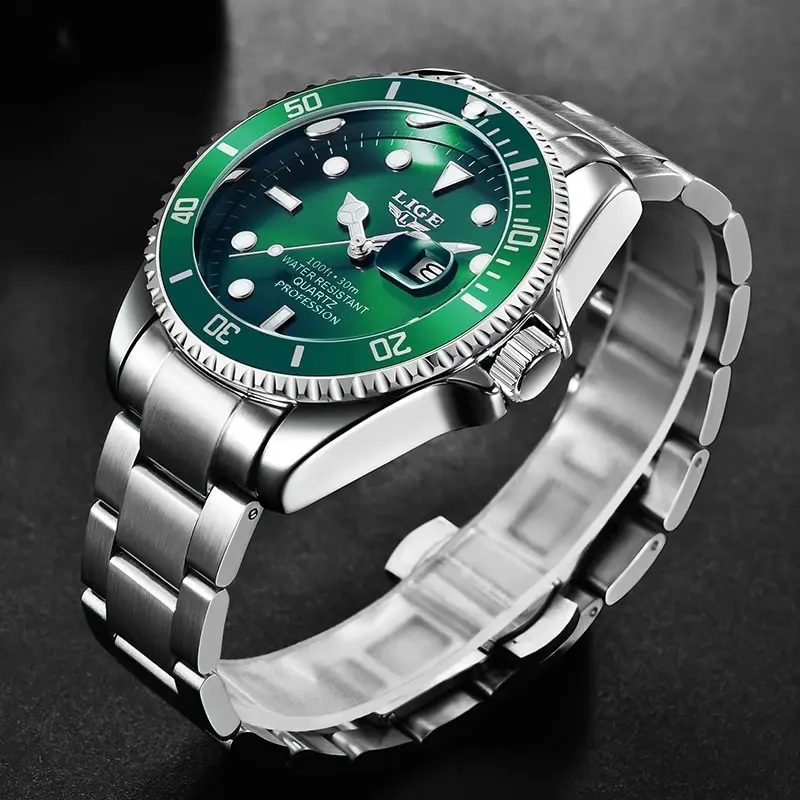 LIGE Luxury Diver Quartz Men’s Watch, Stainless Steel Bracelet, Hardlex Crystal - Image 2