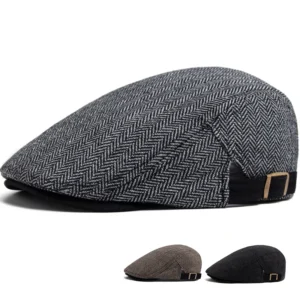 CNTANG Vintage Herringbone Striped Beret Hat for Men & Women