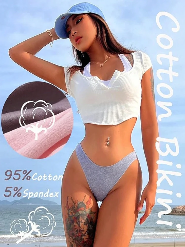 5-Piece Set of Women's Seamless Cotton Low-Waist Briefs in Solid Colors - Image 2