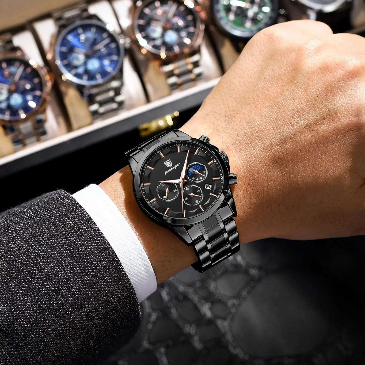 POEDAGAR Men's Waterproof Business Watch - Stylish and Functional - Image 5