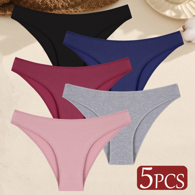 5-Piece Set of Women's Seamless Cotton Low-Waist Briefs in Solid Colors - Image 13
