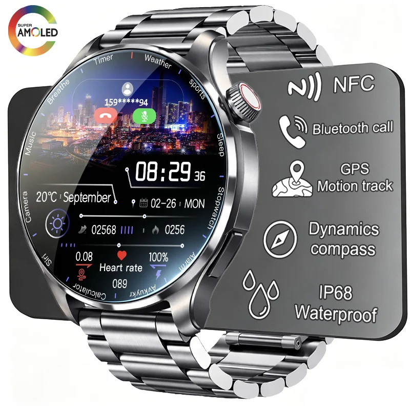 2026 TAVYU GPS SmartWatch - Bluetooth Calling, IP68 Waterproof, AMOLED Display