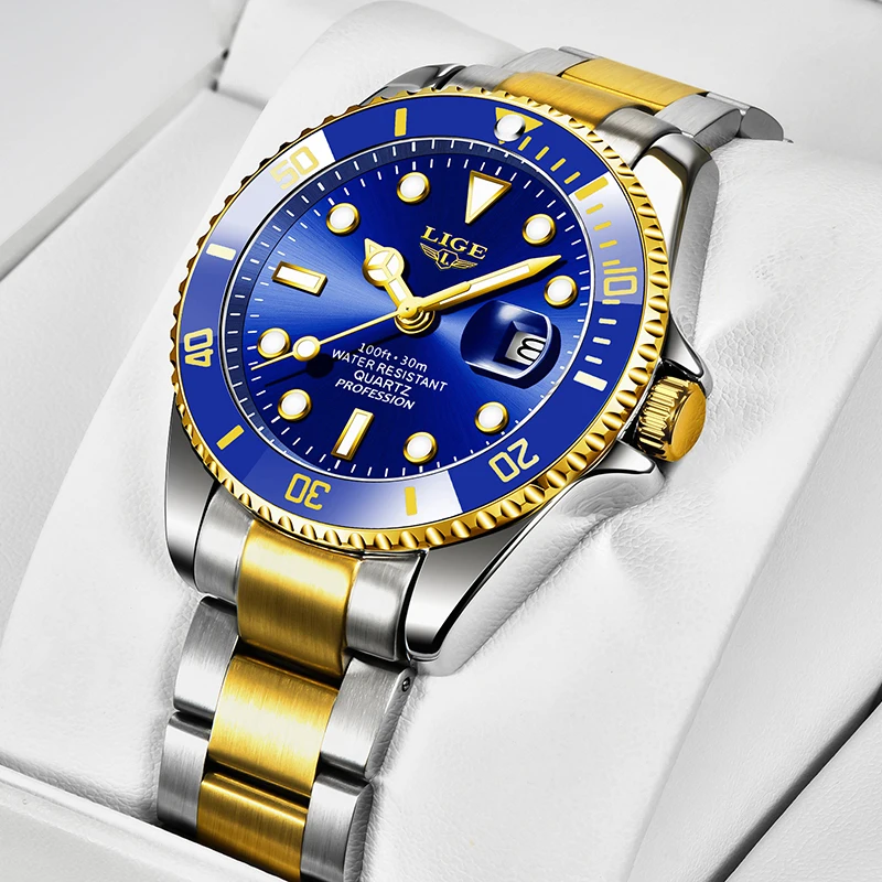LIGE Luxury Diver Quartz Men’s Watch, Stainless Steel Bracelet, Hardlex Crystal - Image 9