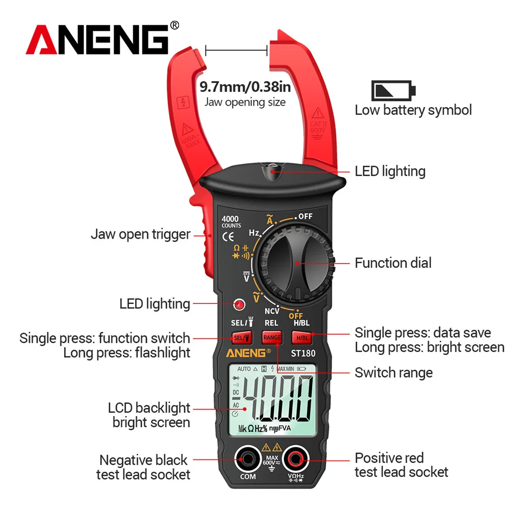 ANENG ST180 Digital AC Current Clamp Meter - Precision & Versatility for Electrical Projects - Image 5