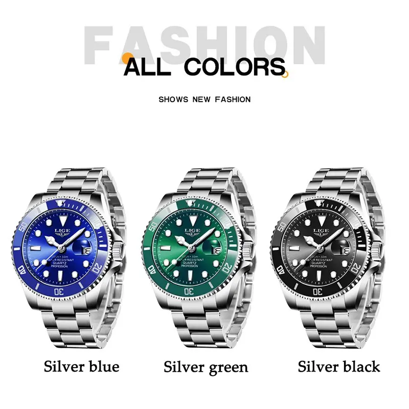 LIGE Luxury Diver Quartz Men’s Watch, Stainless Steel Bracelet, Hardlex Crystal - Image 6
