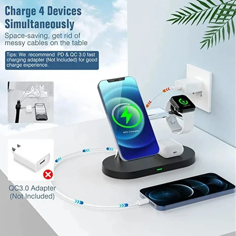 3-in-1 Magnetic Wireless Charger Stand for iPhone, Apple Watch, and Earbuds (Type-C, 15W) - Image 4