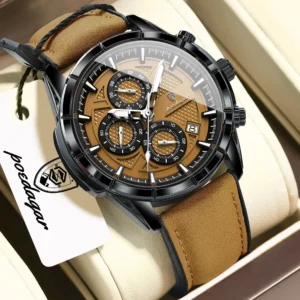 POEDAGAR Vintage Men's Quartz Leather Wristwatch - Stylish & Functional