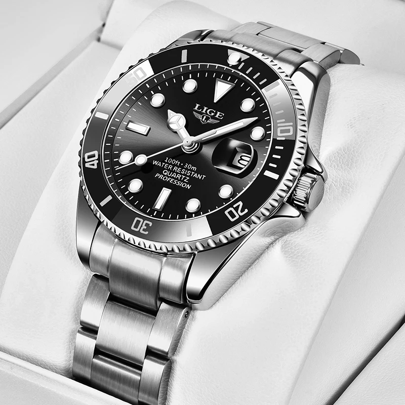 LIGE Luxury Diver Quartz Men’s Watch, Stainless Steel Bracelet, Hardlex Crystal - Image 10
