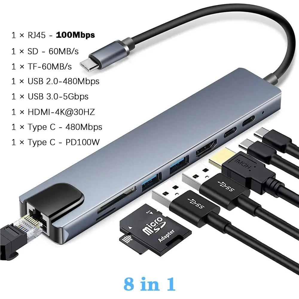 FEIWIMI USB 3.0 Type-C 8-Port HDMI 4K Docking Station with Card Reader and - Image 5