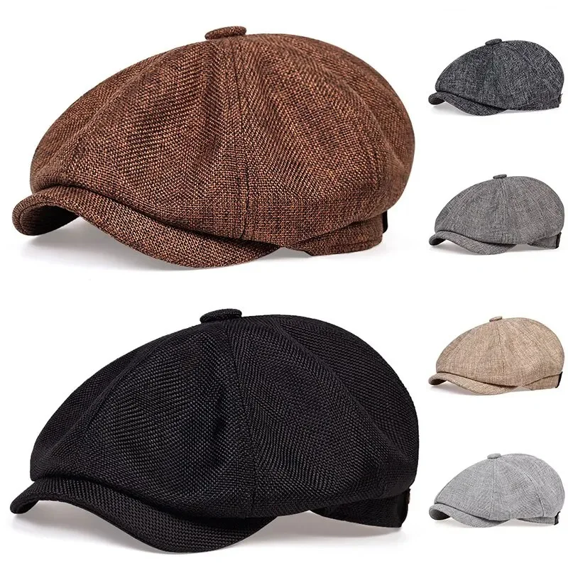 Unisex Striped Linen Newsboy Cap (Twill) for All-Season Casual Wear