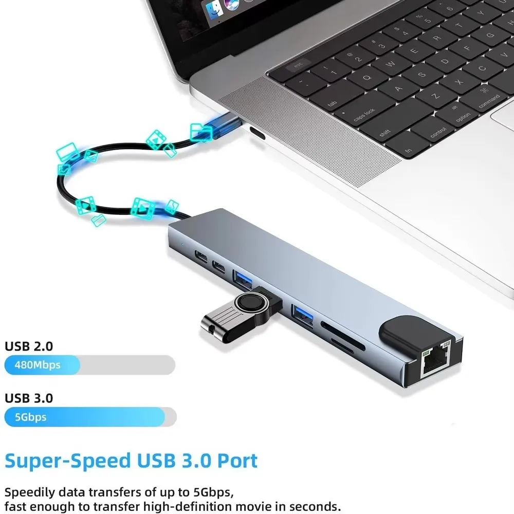 FEIWIMI USB 3.0 Type-C 8-Port HDMI 4K Docking Station with Card Reader and - Image 3