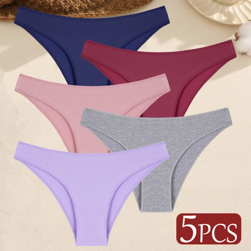 5-Piece Set of Women's Seamless Cotton Low-Waist Briefs in Solid Colors - Image 8