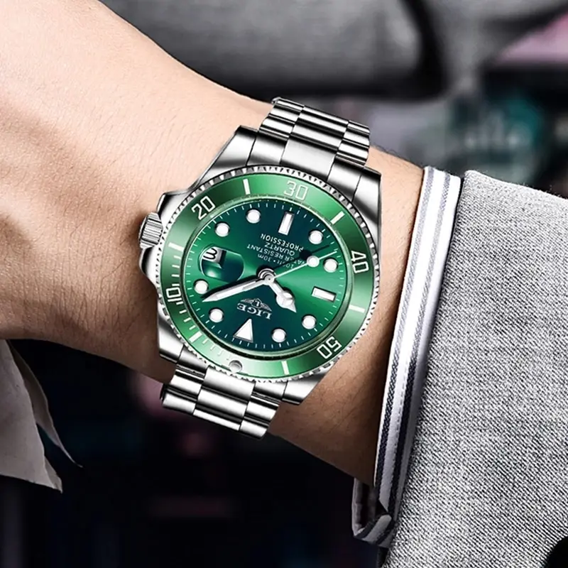 LIGE Luxury Diver Quartz Men’s Watch, Stainless Steel Bracelet, Hardlex Crystal - Image 5
