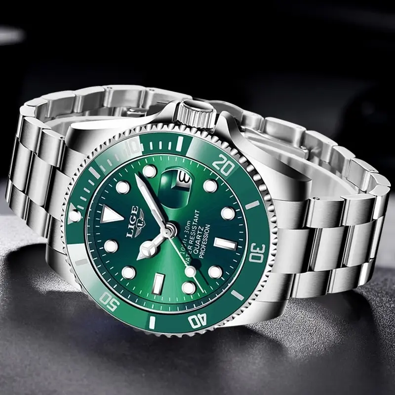 LIGE Luxury Diver Quartz Men’s Watch, Stainless Steel Bracelet, Hardlex Crystal - Image 4