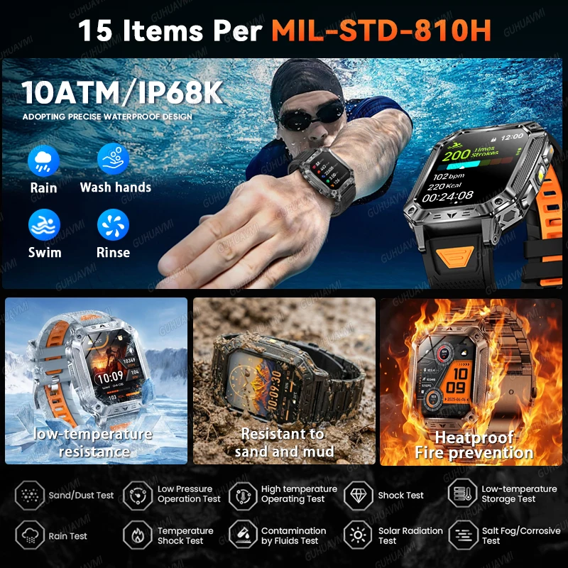 GUHUAVMI 2.01" Waterproof AMOLED Sports Smartwatch with Bluetooth Calling, 1400mAh Battery & - Image 4
