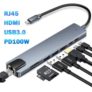FEIWIMI USB 3.0 Type-C 8-Port HDMI 4K Docking Station with Card Reader and