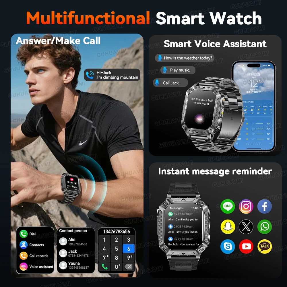 GUHUAVMI 2.01" Waterproof AMOLED Sports Smartwatch with Bluetooth Calling, 1400mAh Battery & - Image 6