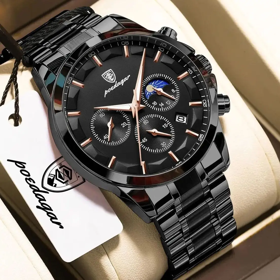 POEDAGAR Men's Waterproof Business Watch - Stylish and Functional - Image 2