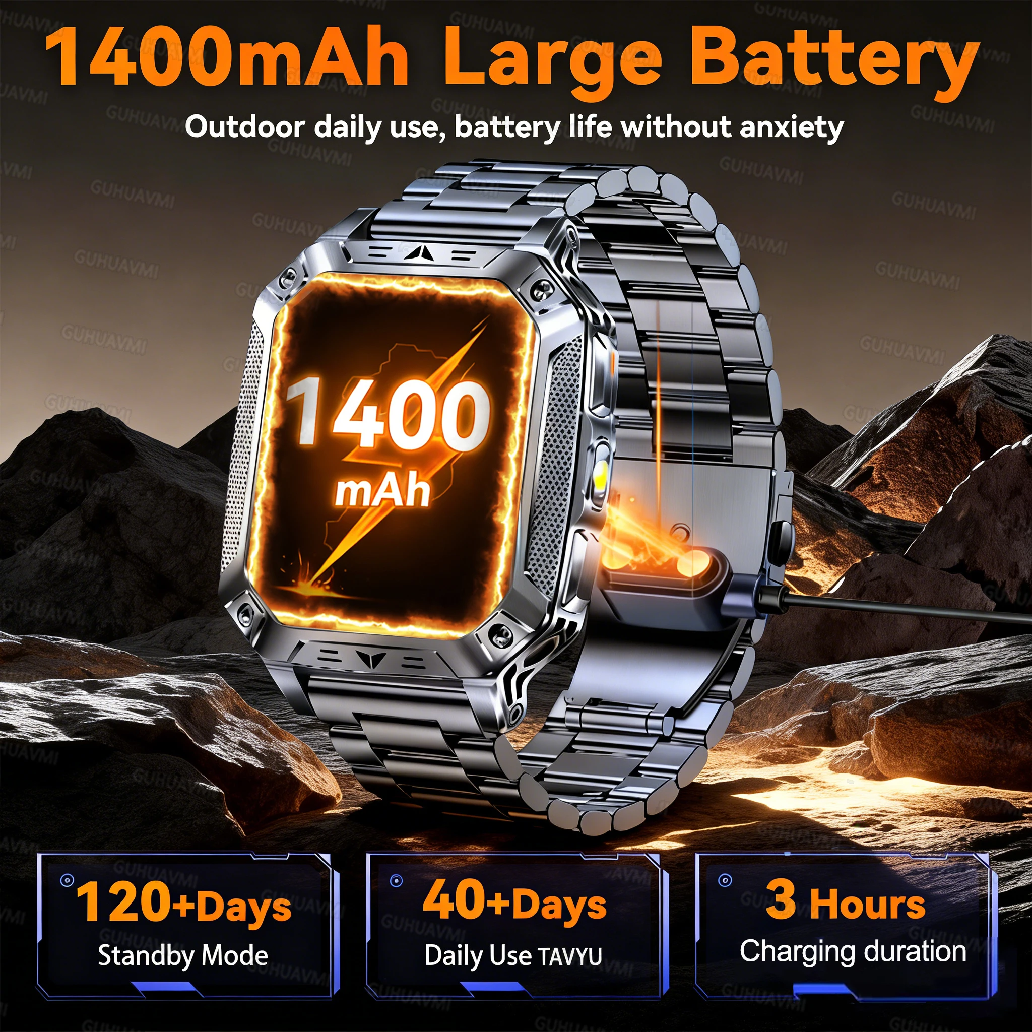 GUHUAVMI 10ATM AMOLED Smart Watch with 1400mAh Battery, Heart Rate & GPS - Image 2
