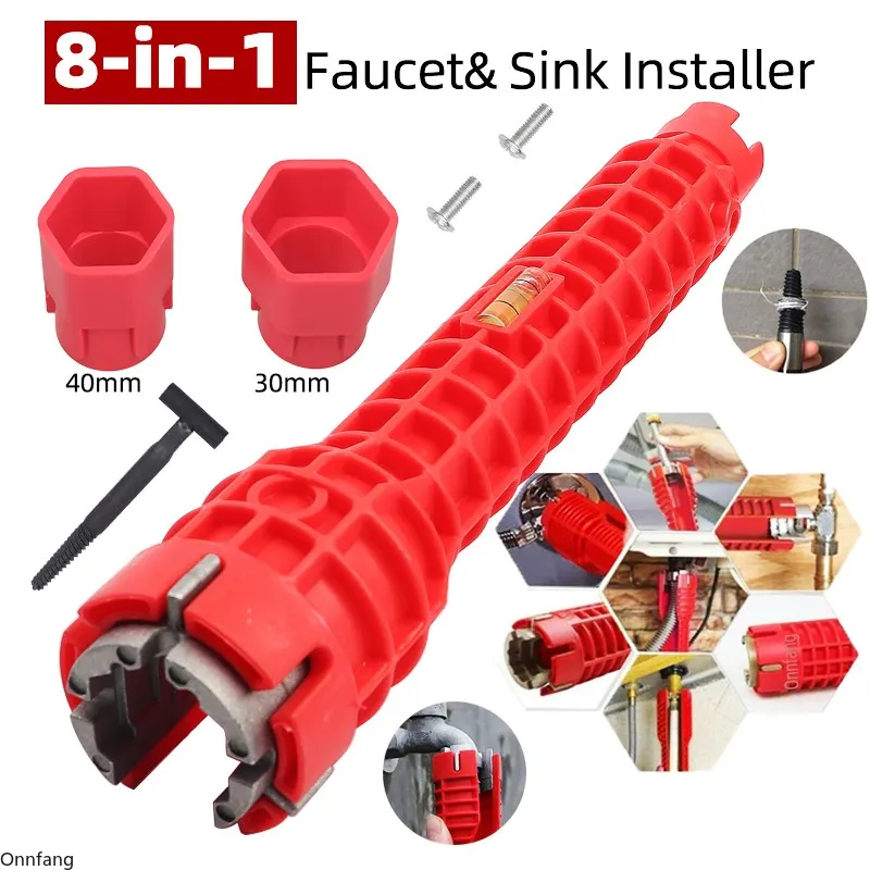 Onnfang 8-in-1 Non-Slip Flume & Faucet Pipe Repair Wrench Tool (Alloy)