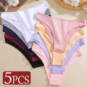5-Piece Set of Women's Seamless Cotton Low-Waist Briefs in Solid Colors