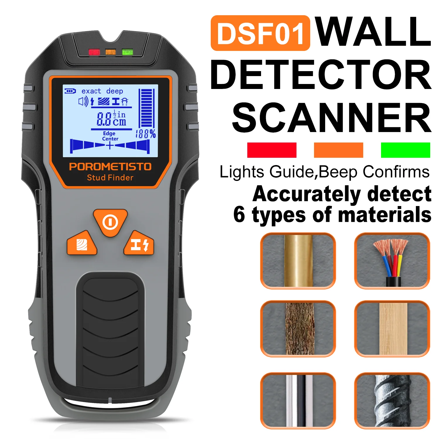 POROMETISTO 6-in-1 Electronic Stud Finder Wall Scanner with LCD Screen