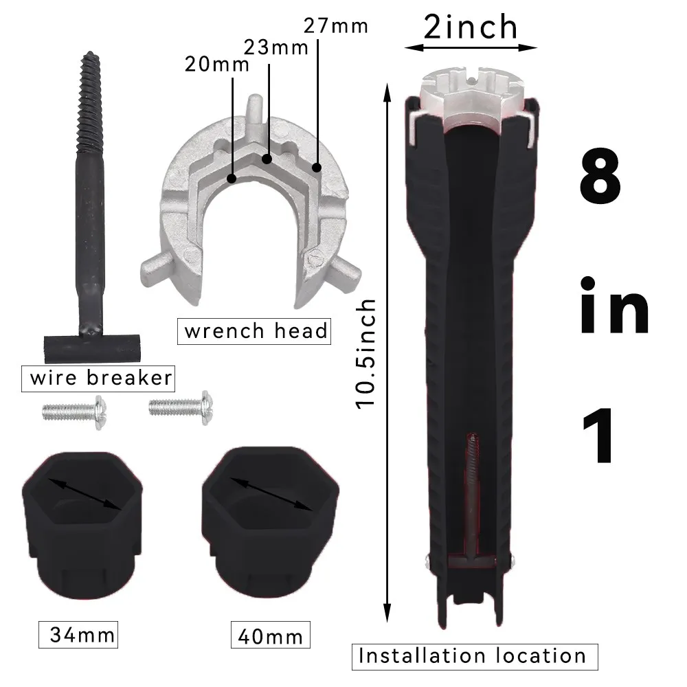 Onnfang 8-in-1 Flume Wrench Anti-Slip Kitchen Sink Repair Tool (Alloy, Double-Ended) - Image 7