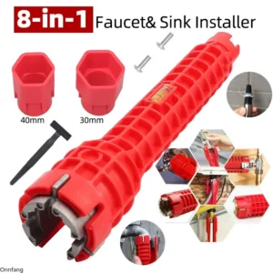 Onnfang 8-in-1 Flume Wrench Anti-Slip Kitchen Sink Repair Tool (Alloy, Double-Ended)