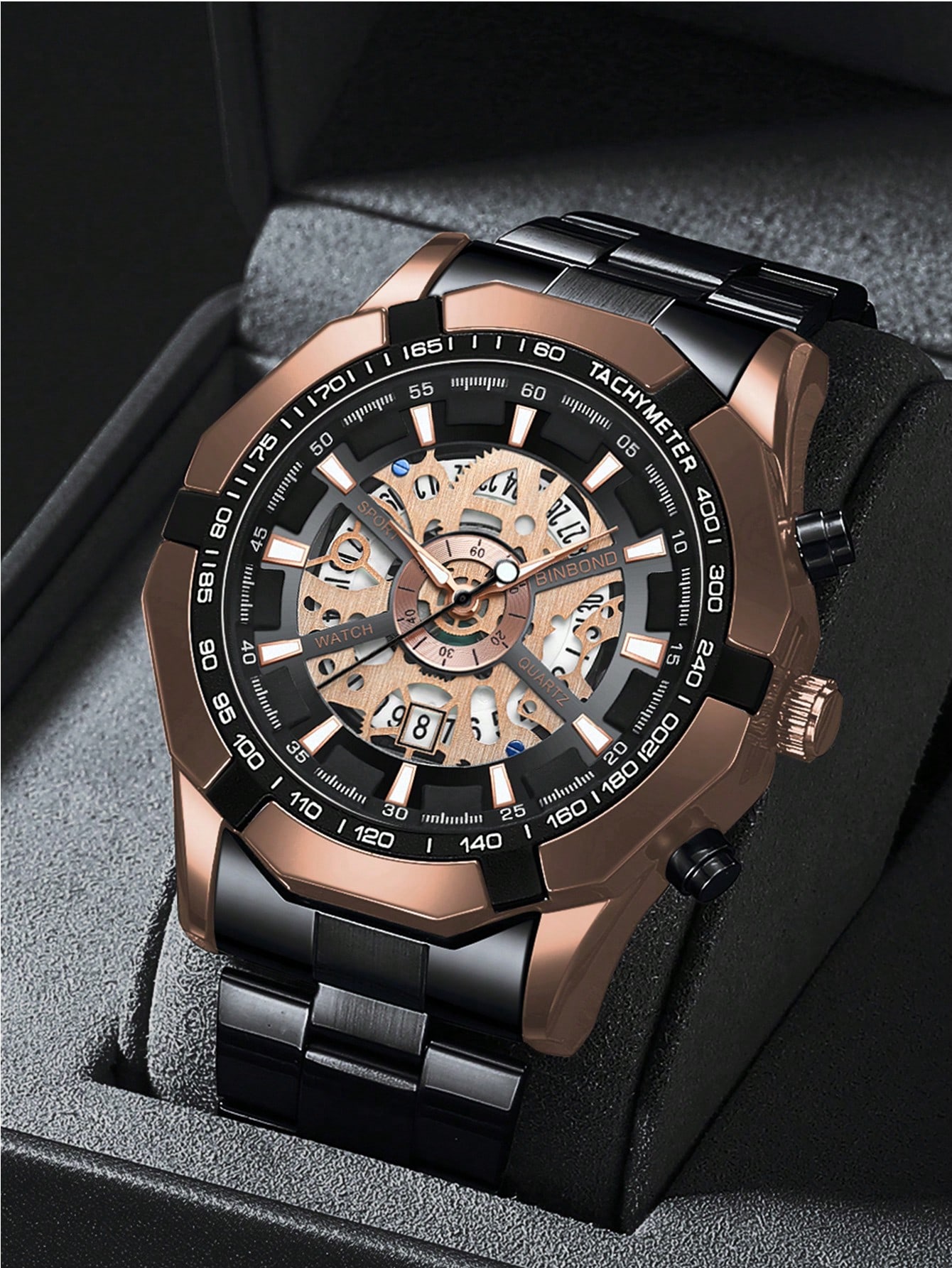 BINBOND Fashion Men's Skeleton Quartz Watch Stainless Steel Waterproof Top Brand Luxury Transparent Quartz Sports Men's Watch Punk Hip-Hop Band Style Skeleton Quartz Men's Watch - Image 2